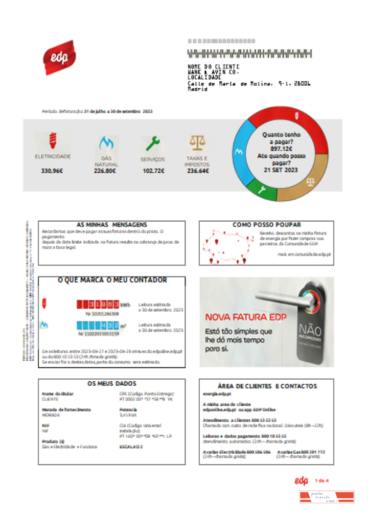 EDP Portugal utility business bill, SCR PSD template
